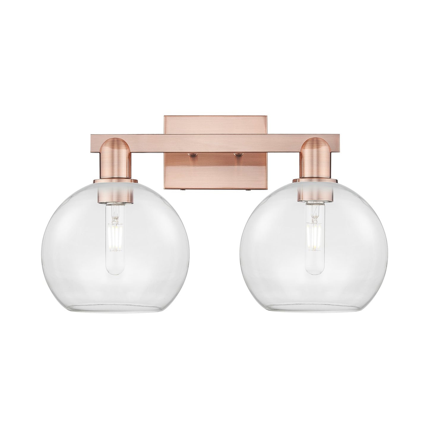 Innovations Athens 19in 2-Light Bath Vanity Light | Industrial Antique Copper Steel and Clear Glass | Bathroom Vanity & Powder | Model 716-2W-AC-G122-8