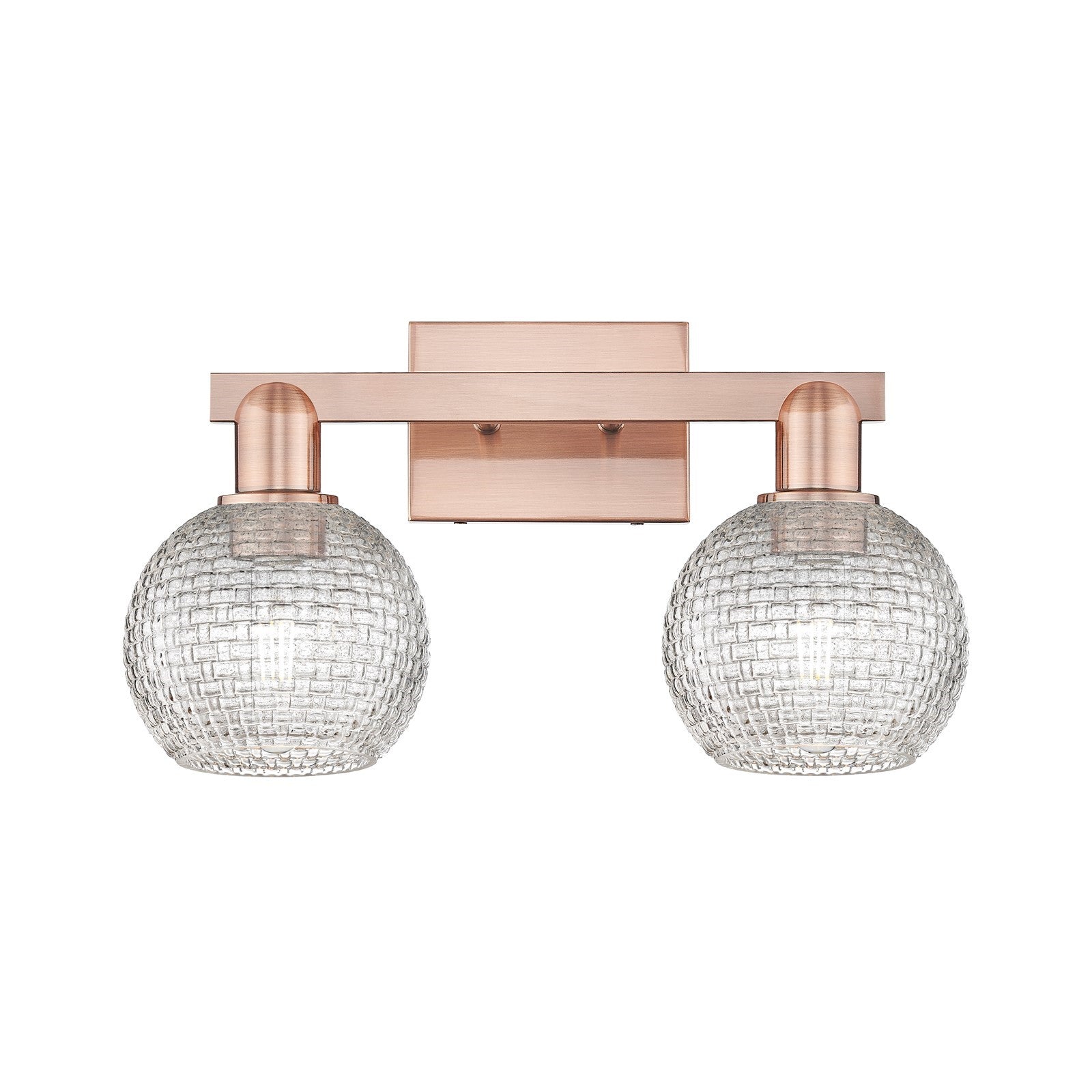 Innovations Athens 17in 2-Light Bath Vanity Light | Industrial Antique Copper Steel and Clear Basket Weave Glass | Bathroom | Model 716-2W-AC-G122C-6CL