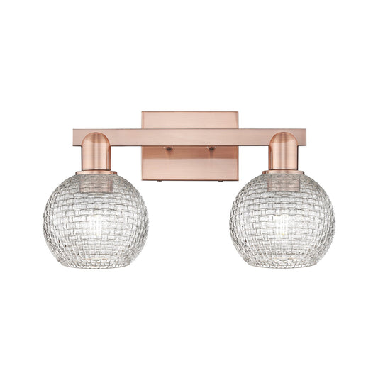 Innovations Athens 17in 2-Light Bath Vanity Light | Industrial Antique Copper Steel and Clear Basket Weave Glass | Bathroom | Model 716-2W-AC-G122C-6CL
