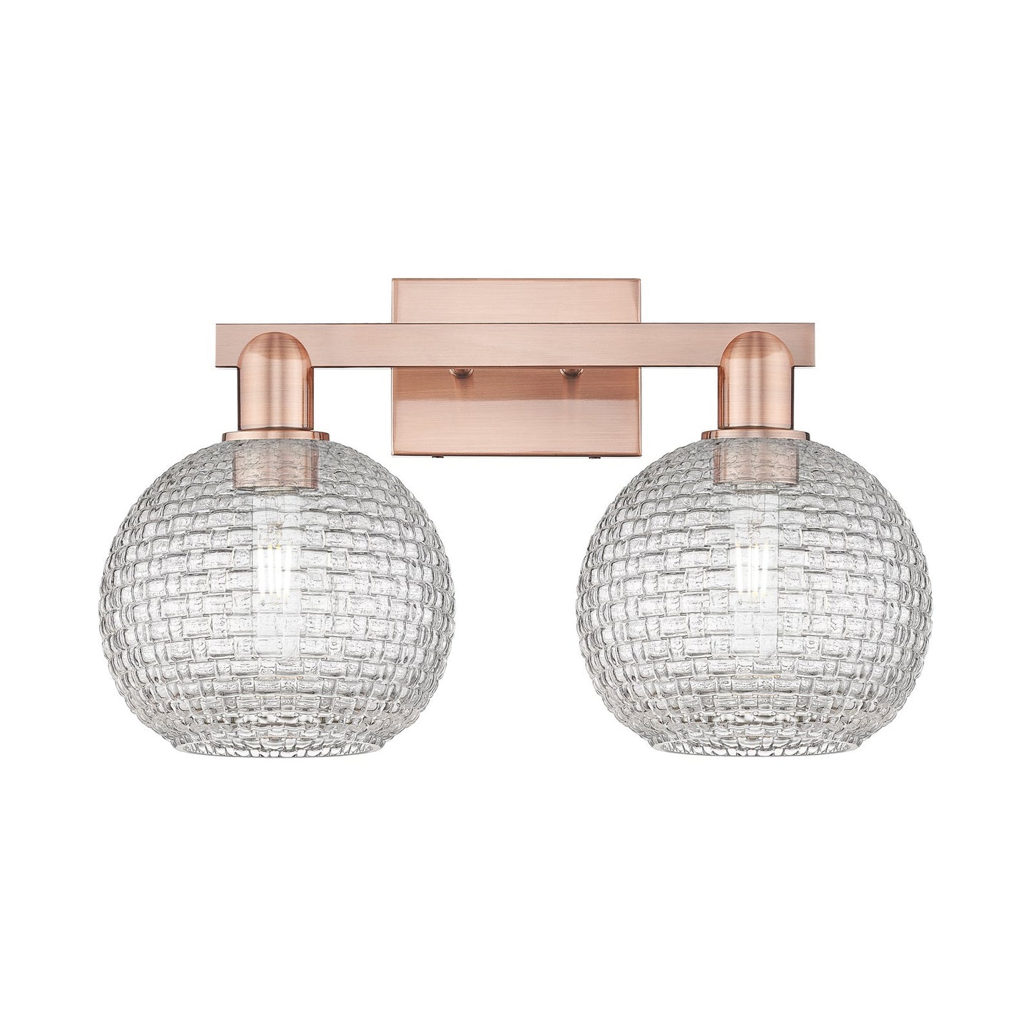 Innovations Athens 19in 2-Light Bath Vanity Light | Industrial Antique Copper Steel and Clear Basket Weave Glass | Bathroom | Model 716-2W-AC-G122C-8CL