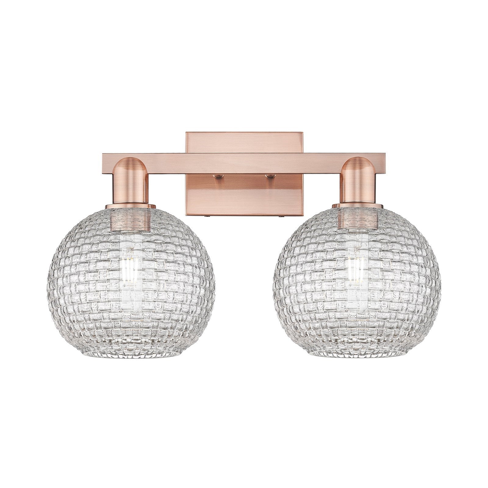 Innovations Athens 19in 2-Light Bath Vanity Light | Industrial Antique Copper Steel and Clear Basket Weave Glass | Bathroom | Model 716-2W-AC-G122C-8CL