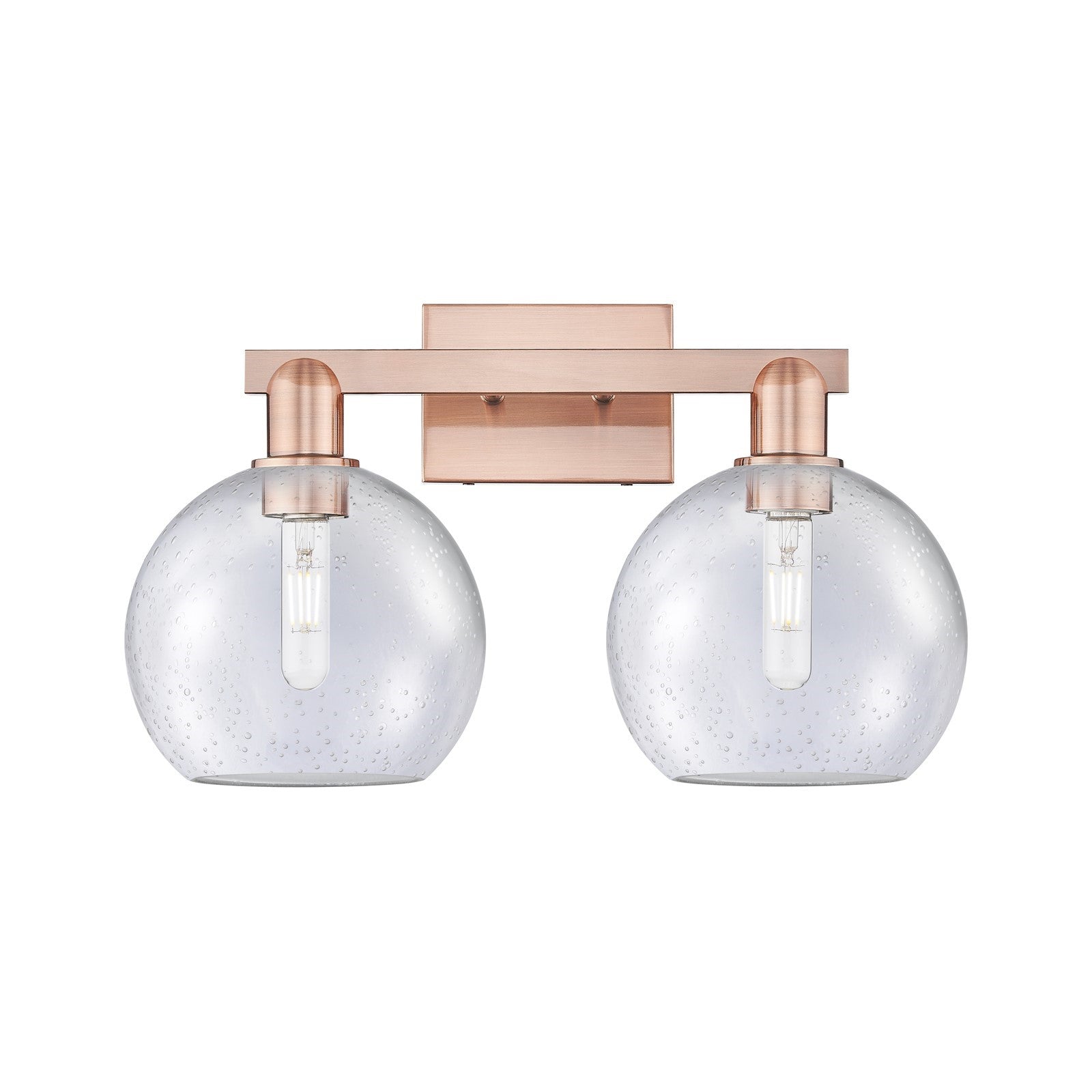Innovations Athens 19in 2-Light Bath Vanity Light | Industrial Antique Copper Steel and Seedy Glass | Bathroom Vanity & Powder | Model 716-2W-AC-G124-8