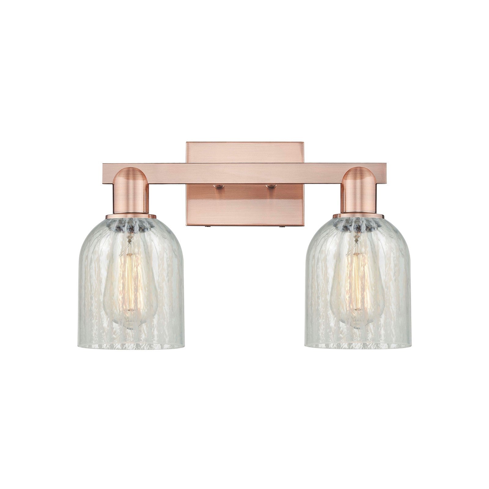 Innovations Caledonia 16in 2-Light Bath Vanity Light | Industrial Modern Antique Copper Steel and Mouchette Glass | Bathroom | Model 716-2W-AC-G2511