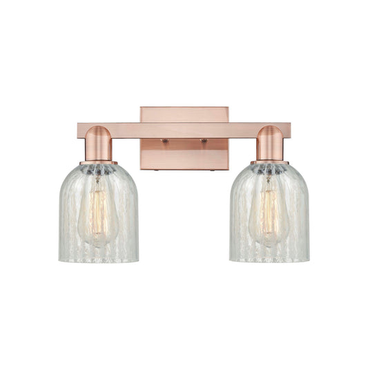 Innovations Caledonia 16in 2-Light Bath Vanity Light | Industrial Modern Antique Copper Steel and Mouchette Glass | Bathroom | Model 716-2W-AC-G2511
