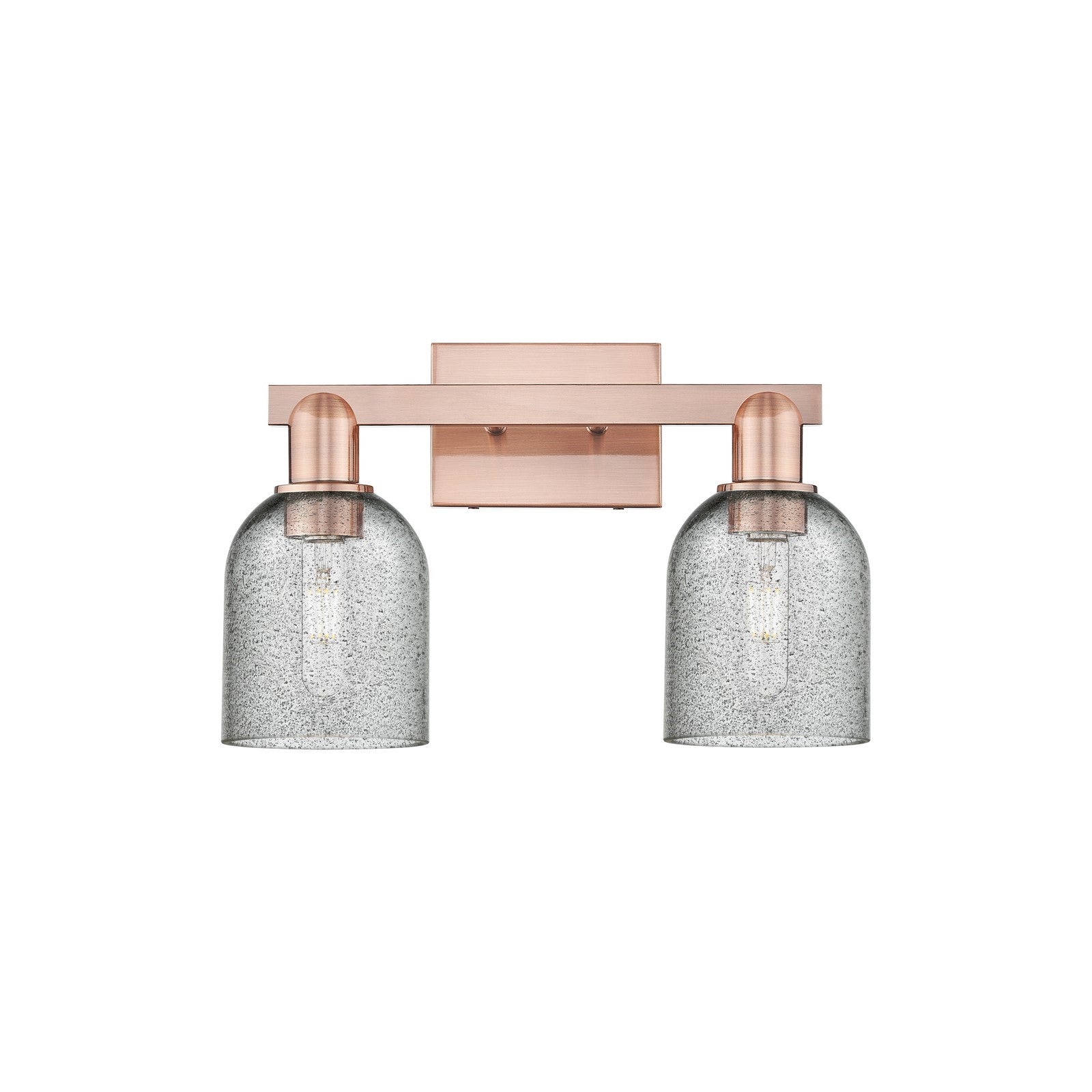 Innovations Lighting Caledonia 16in 2-Light Bath Vanity Light | Industrial Antique Copper Steel and Charcoal Glass | Bathroom | Model 716-2W-AC-G257