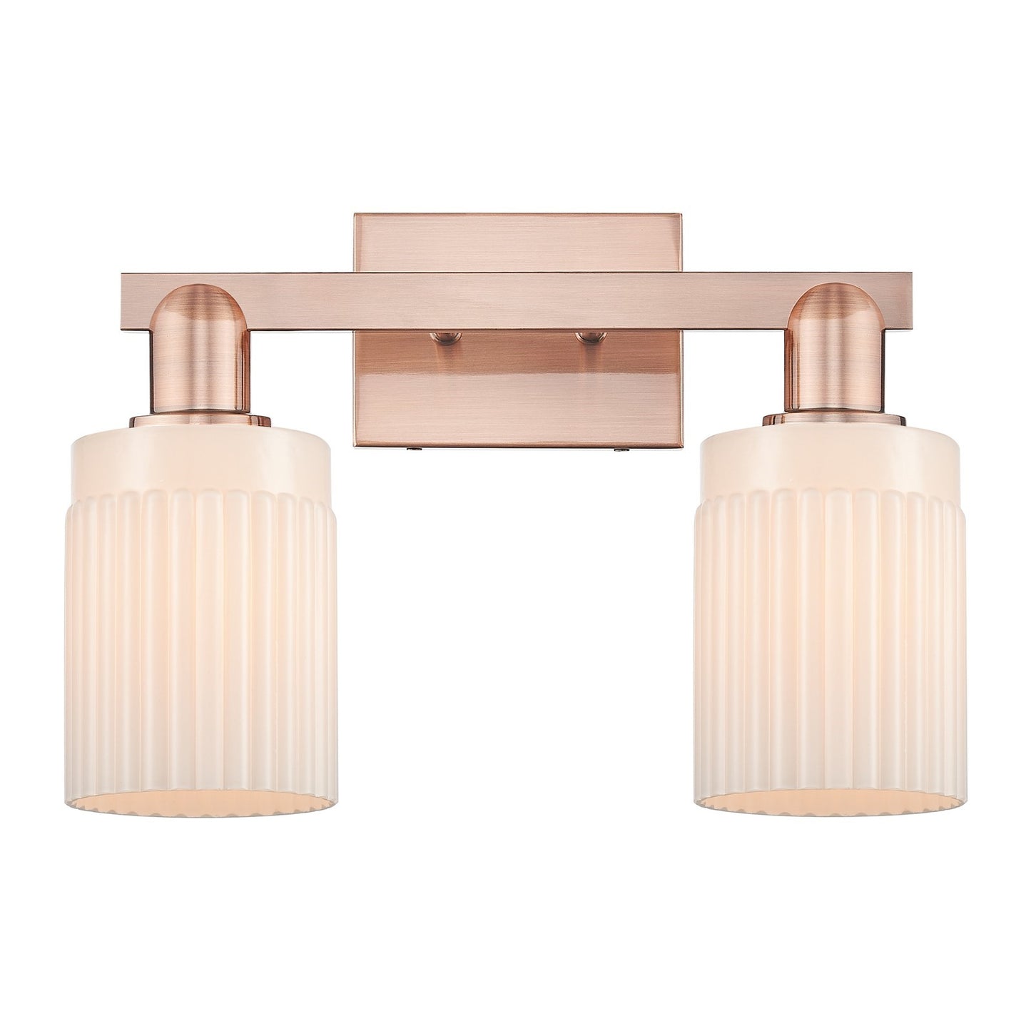 Innovations Hadley 2-Light 16in Bath Vanity Light | Industrial Antique Copper Steel and Matte White Ribbed Glass | Bathroom Vanity | Model 716-2W-AC-G341