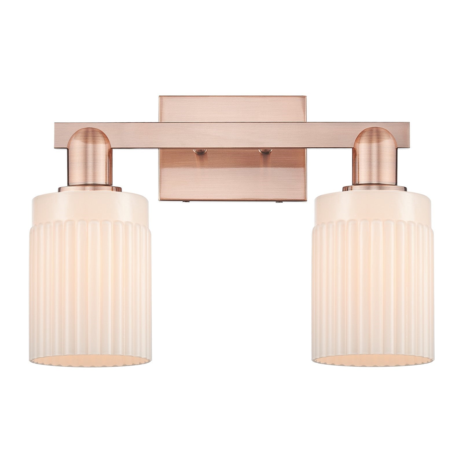 Innovations Hadley 2-Light 16in Bath Vanity Light | Industrial Antique Copper Steel and Matte White Ribbed Glass | Bathroom Vanity | Model 716-2W-AC-G341