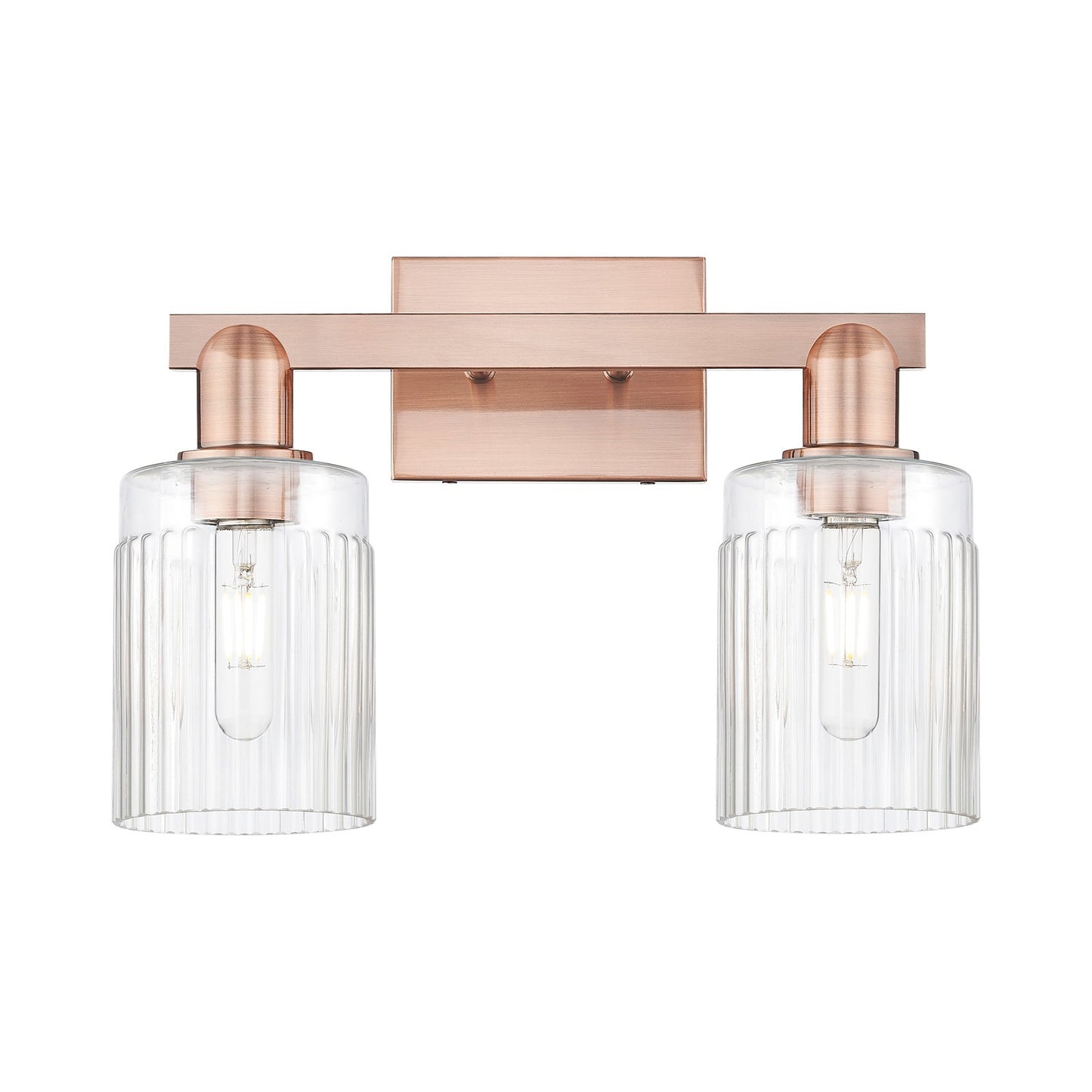 Innovations Hadley 16in 2-Light Bath Vanity Light | Industrial Antique Copper and Clear Ribbed Glass | Damp Rated Bathroom Vanity | Model 716-2W-AC-G342