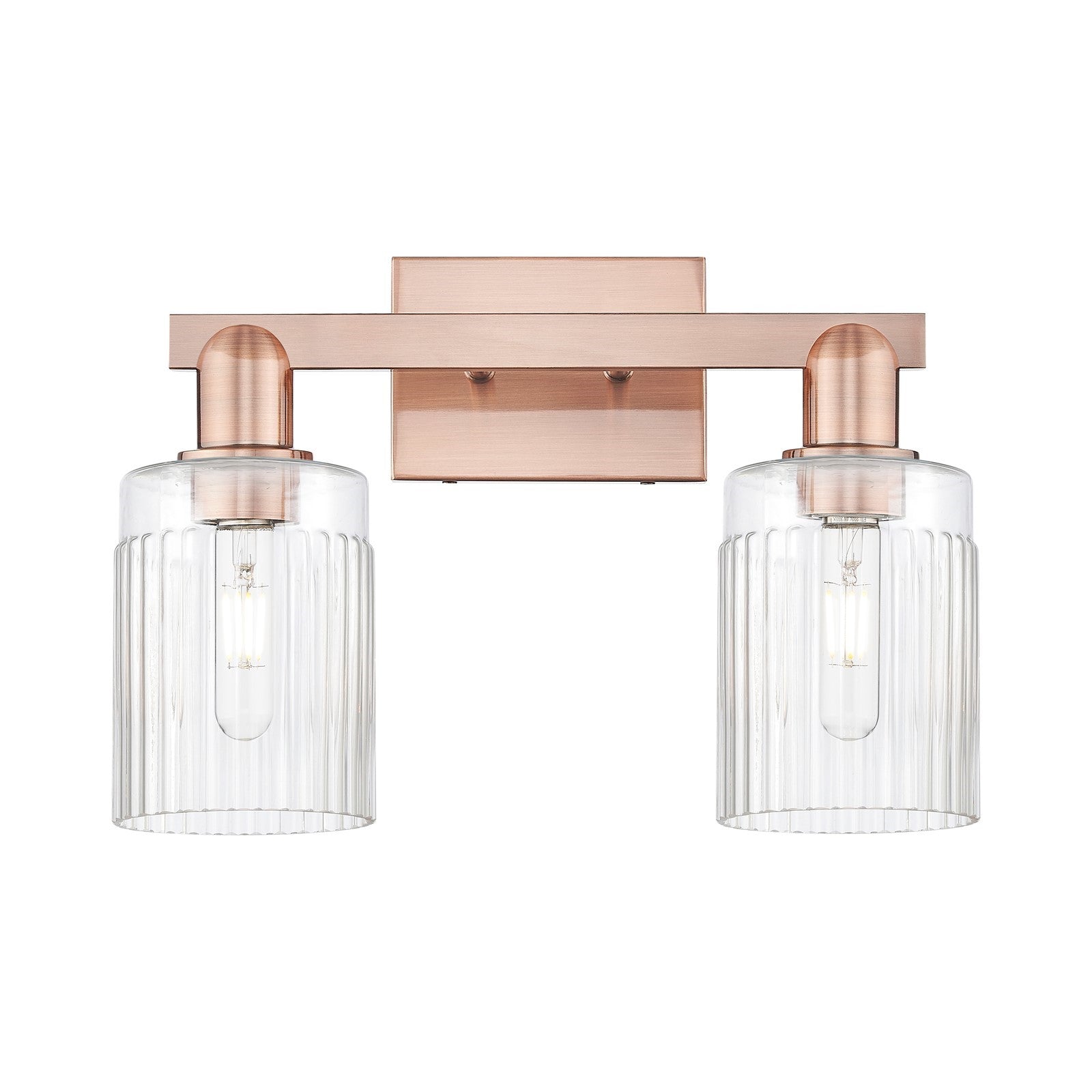 Innovations Hadley 16in 2-Light Bath Vanity Light | Industrial Antique Copper and Clear Ribbed Glass | Damp Rated Bathroom Vanity | Model 716-2W-AC-G342