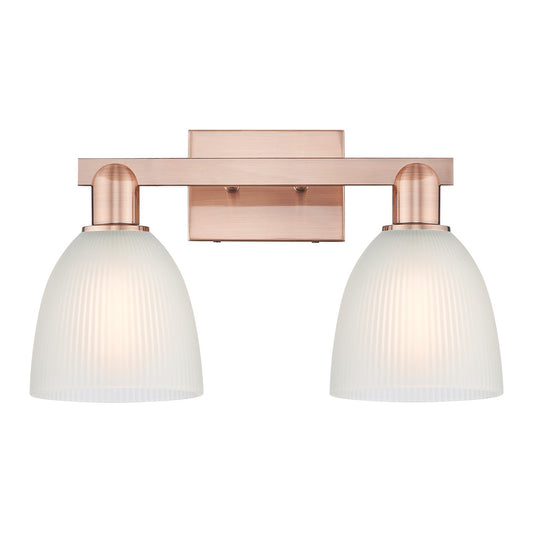 Innovations Castile 17in 2-Light Bath Vanity Light | Industrial Antique Copper and White Glass | Damp-Rated Bathroom Vanity | 17 x | Model 716-2W-AC-G381
