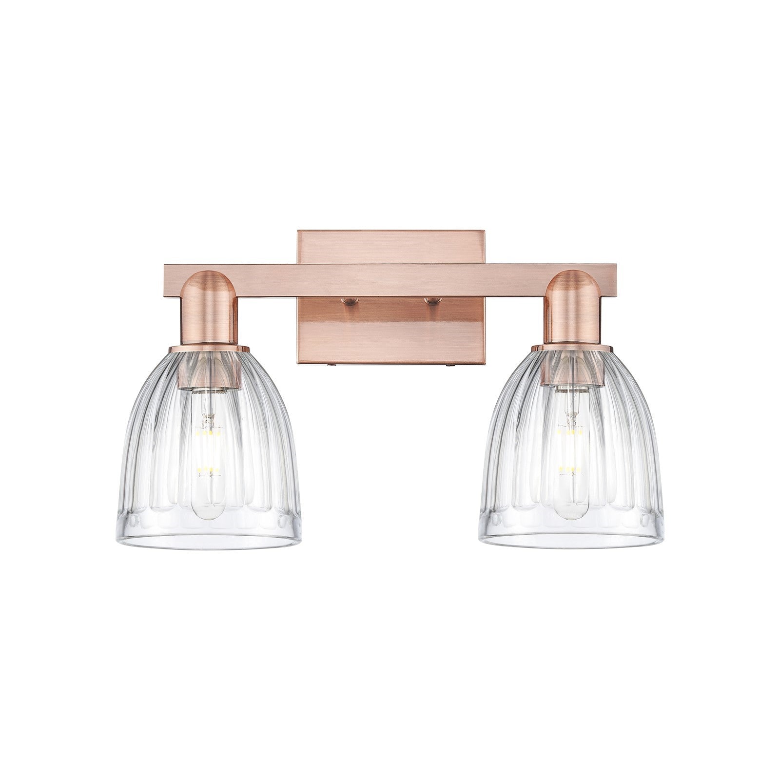 Innovations Brookfield 17in 2-Light Bath Vanity | Industrial Antique Copper Steel and Clear Ribbed Glass | Bathroom & Powder Room | Model 716-2W-AC-G442