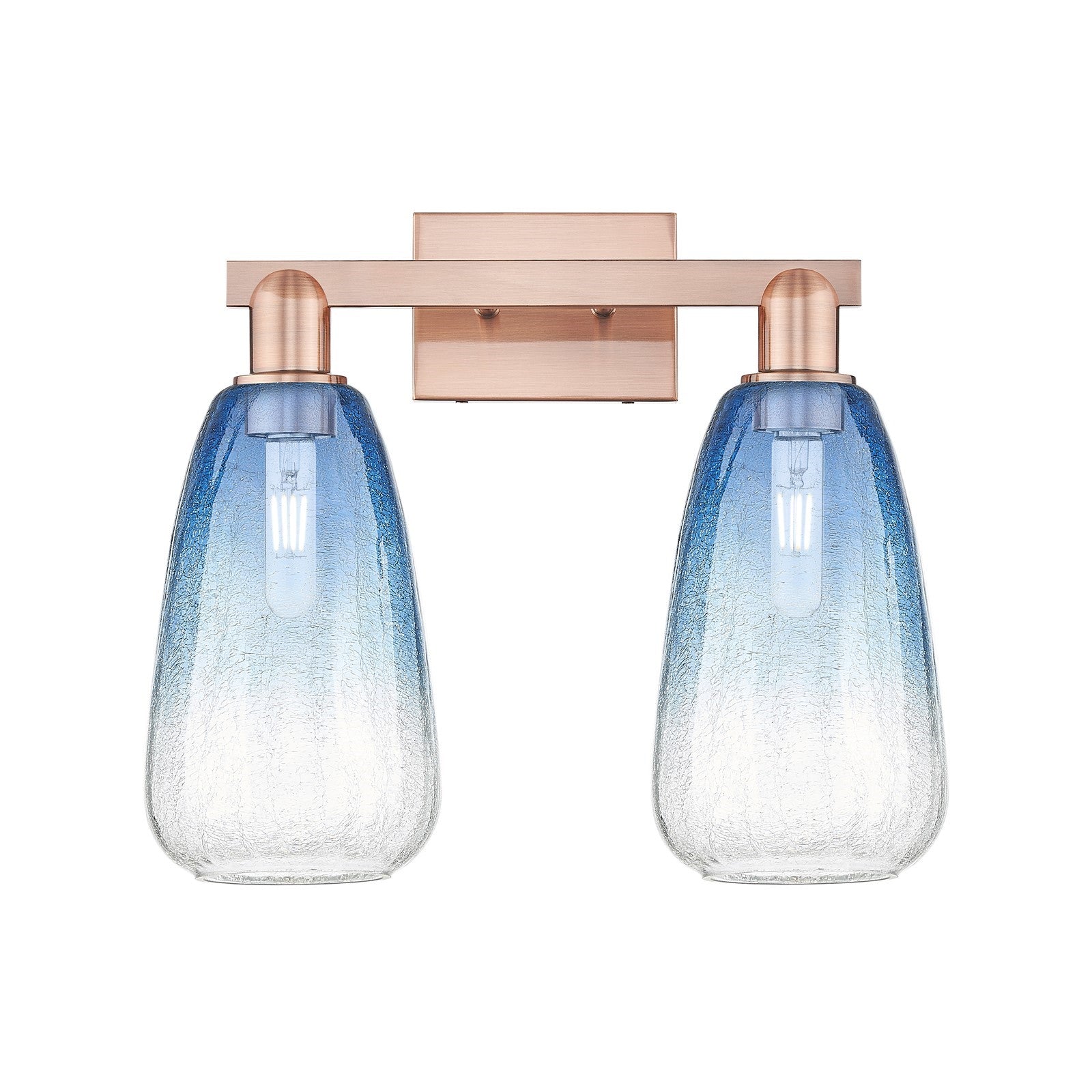 Innovations Brookhaven Almond 17in 2-Light Bath Vanity Light | Industrial Antique Copper and Sapphire Blue Glass | Bathroom | Model 716-2W-AC-G480-6SB