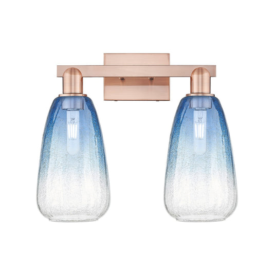 Innovations Brookhaven Almond 17in 2-Light Bath Vanity Light | Industrial Antique Copper and Sapphire Blue Glass | Bathroom | Model 716-2W-AC-G480-6SB