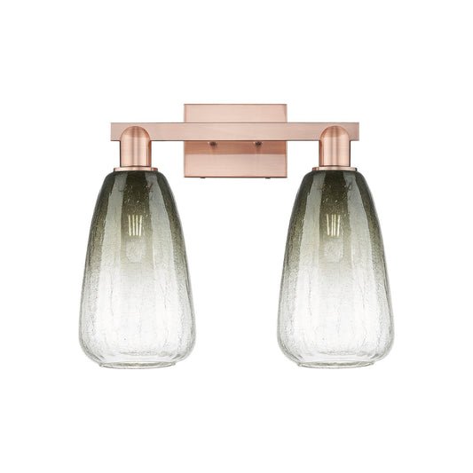 Innovations Brookhaven Almond 17in 2-Light Bath Vanity Light | Industrial Antique Copper and Slate Glass | Bathroom Vanity | 17 | Model 716-2W-AC-G480-6SL