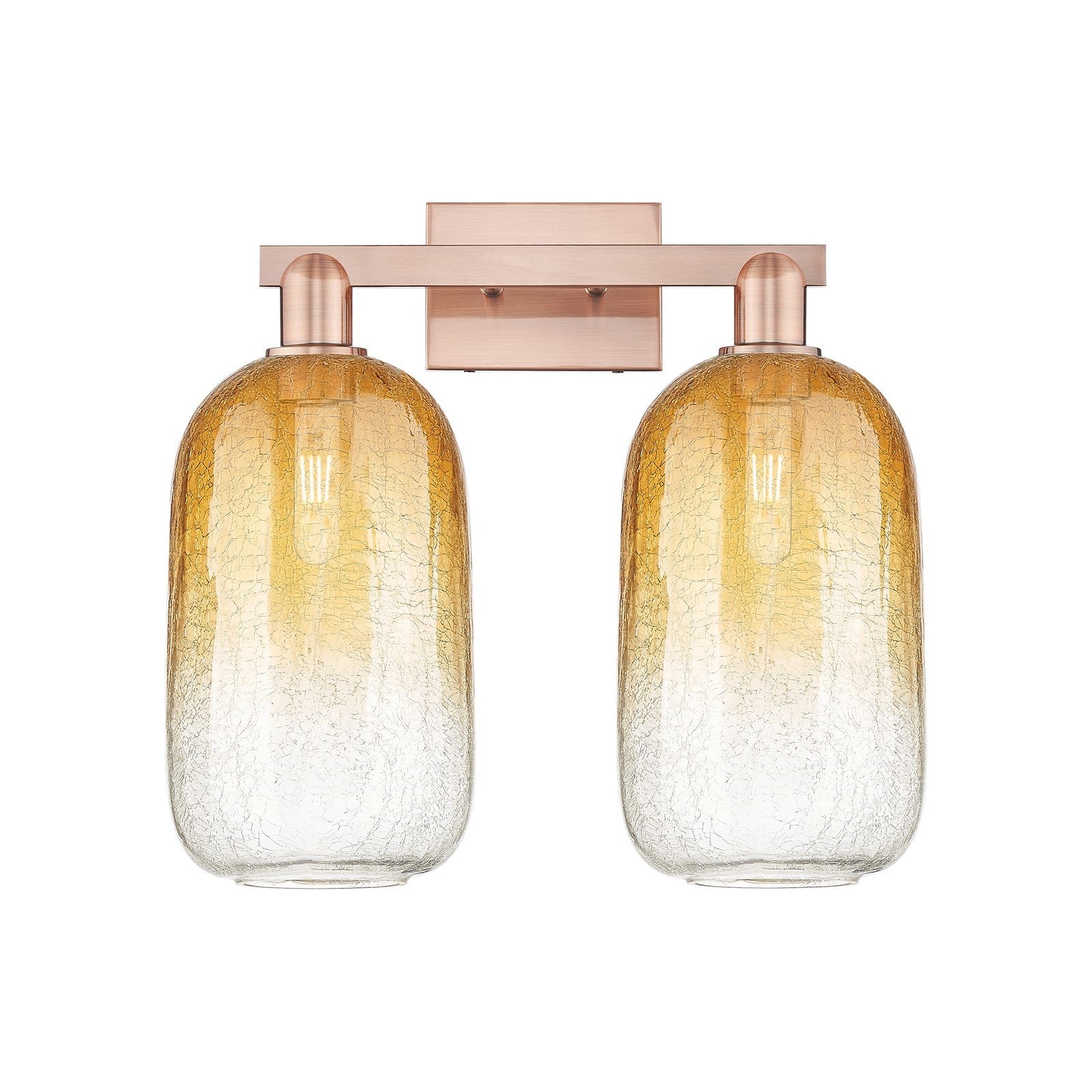 Innovations Brookhaven Cloche 18in 2-Light Bath Vanity | Industrial Antique Copper Steel and Amber Glass | Bathroom & Powder | Model 716-2W-AC-G482-7AM