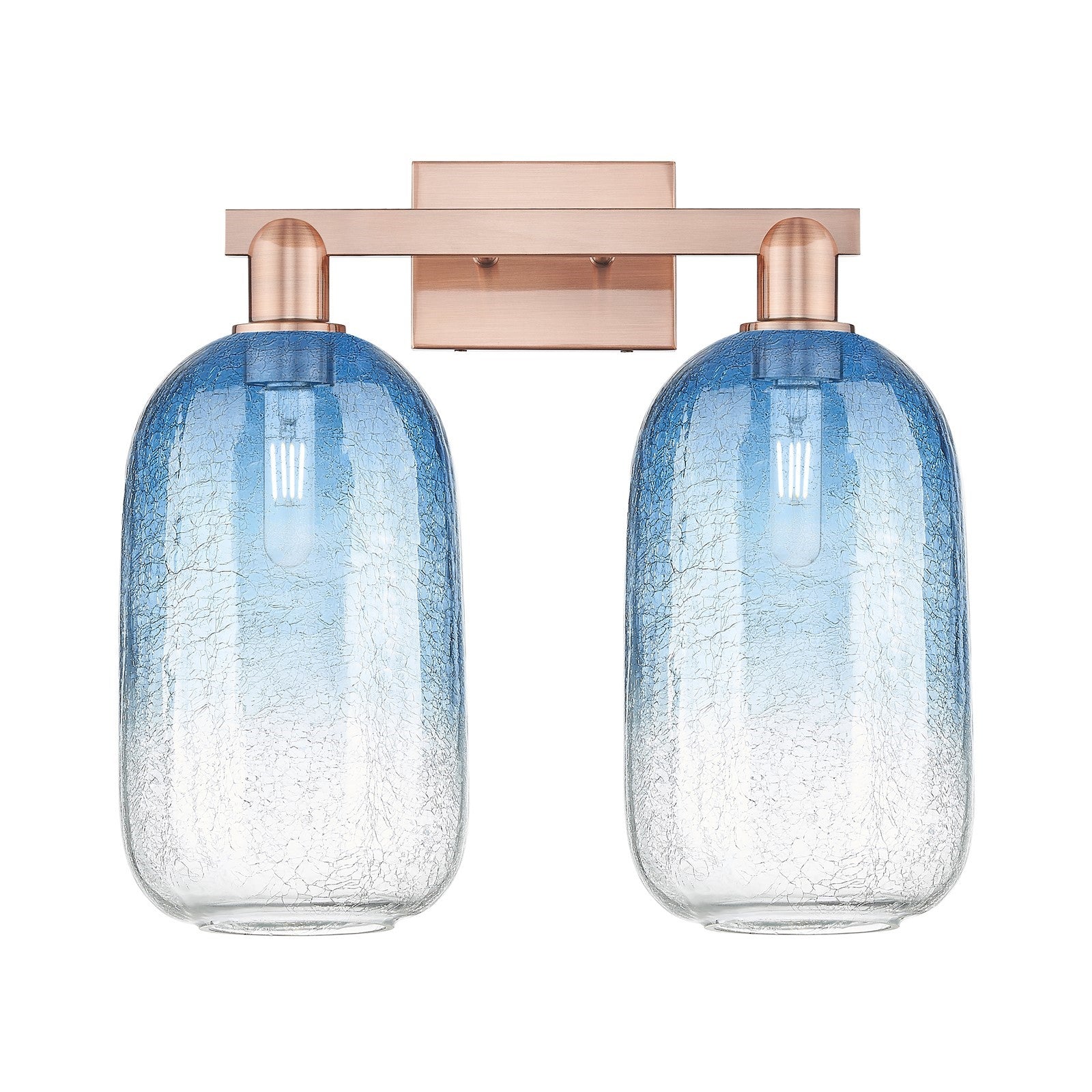 Innovations Brookhaven Cloche 18in 2-Light Bath Vanity Light | Industrial Antique Copper Steel and Sapphire Blue Glass | Model 716-2W-AC-G482-7SB