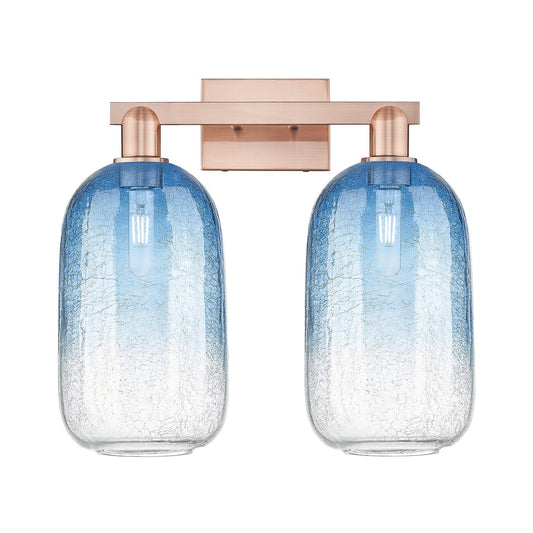 Innovations Brookhaven Cloche 18in 2-Light Bath Vanity Light | Industrial Antique Copper Steel and Sapphire Blue Glass | Model 716-2W-AC-G482-7SB