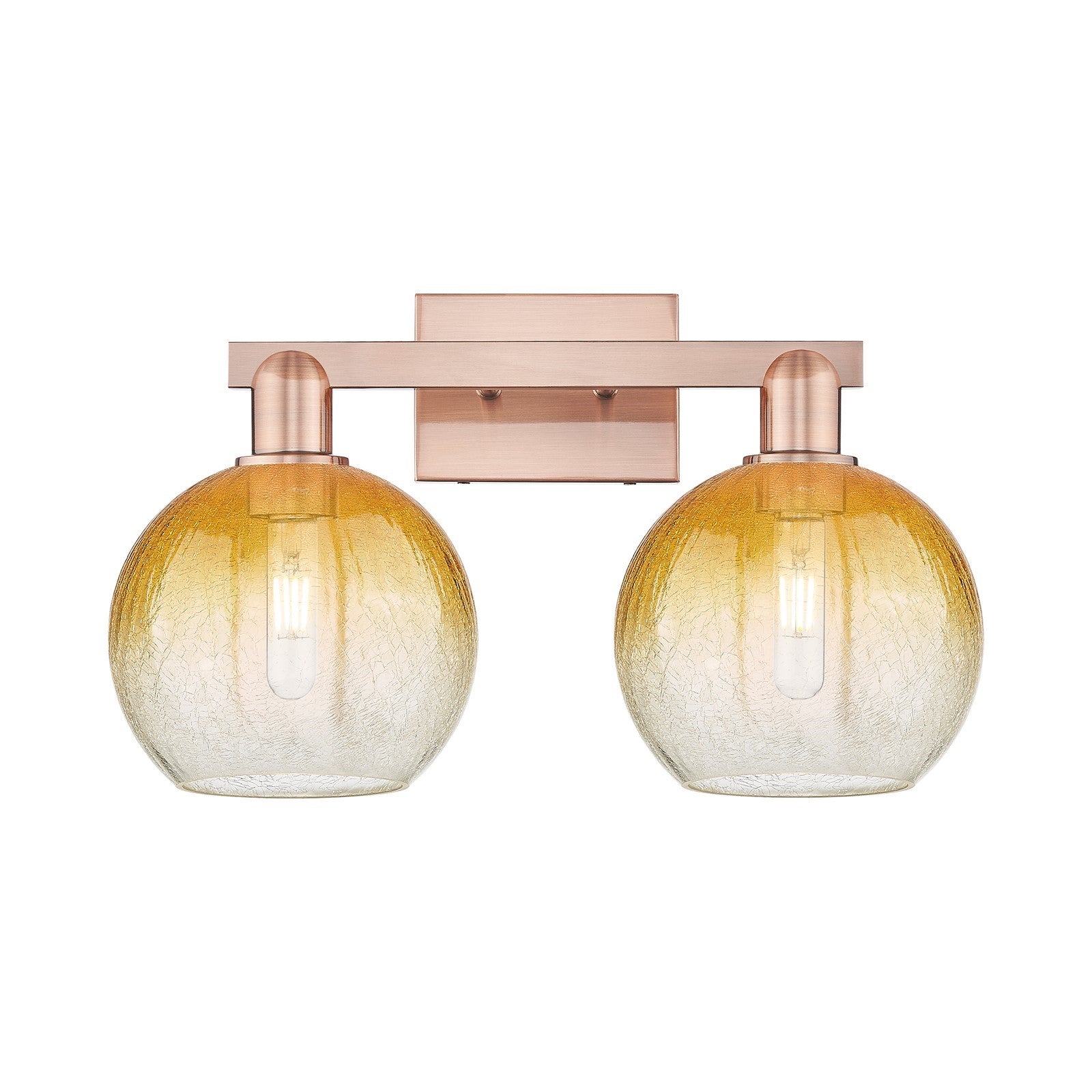 Innovations Brookhaven Globe 19in 2-Light Bath Vanity Light | Industrial Antique Copper and Amber Glass | Bathroom Vanity | 19 | Model 716-2W-AC-G483-8AM