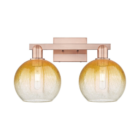 Innovations Brookhaven Globe 19in 2-Light Bath Vanity Light | Industrial Antique Copper and Amber Glass | Bathroom Vanity | 19 | Model 716-2W-AC-G483-8AM