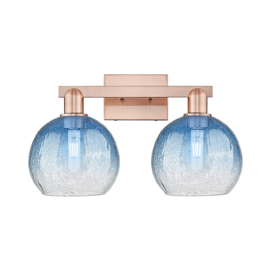 Innovations Brookhaven Globe 19in 2-Light Bath Vanity Light | Industrial Antique Copper and Sapphire Blue Glass | Bathroom & | Model 716-2W-AC-G483-8SB