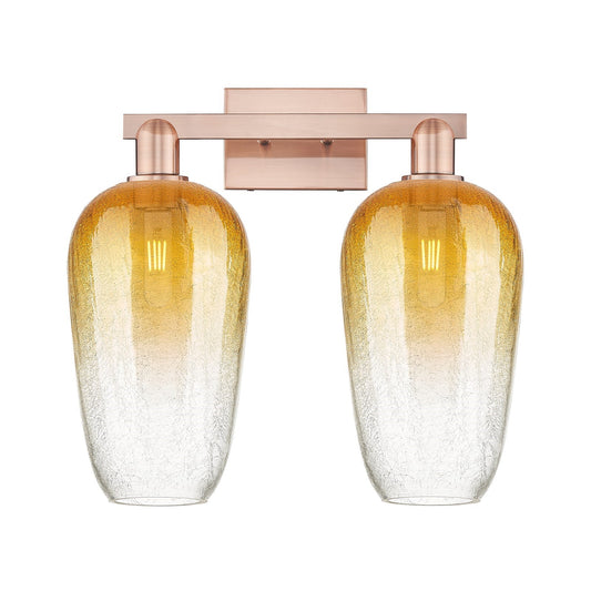 Innovations Brookhaven Flute 18in 2-Light Bath Vanity | Industrial Antique Copper Steel and Amber Glass | Bathroom Vanity | 18 | Model 716-2W-AC-G484-7AM
