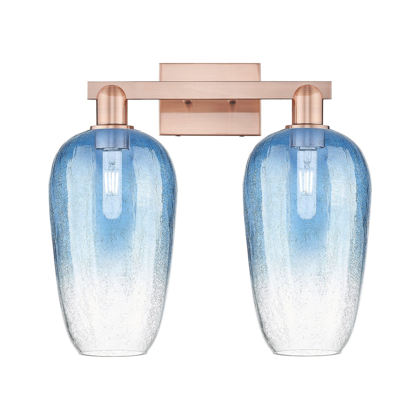 Innovations Brookhaven Flute 18in 2-Light Bath Vanity Light | Industrial Antique Copper Steel and Sapphire Blue Glass | Model 716-2W-AC-G484-7SB