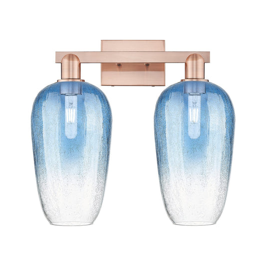 Innovations Brookhaven Flute 18in 2-Light Bath Vanity Light | Industrial Antique Copper Steel and Sapphire Blue Glass | Model 716-2W-AC-G484-7SB