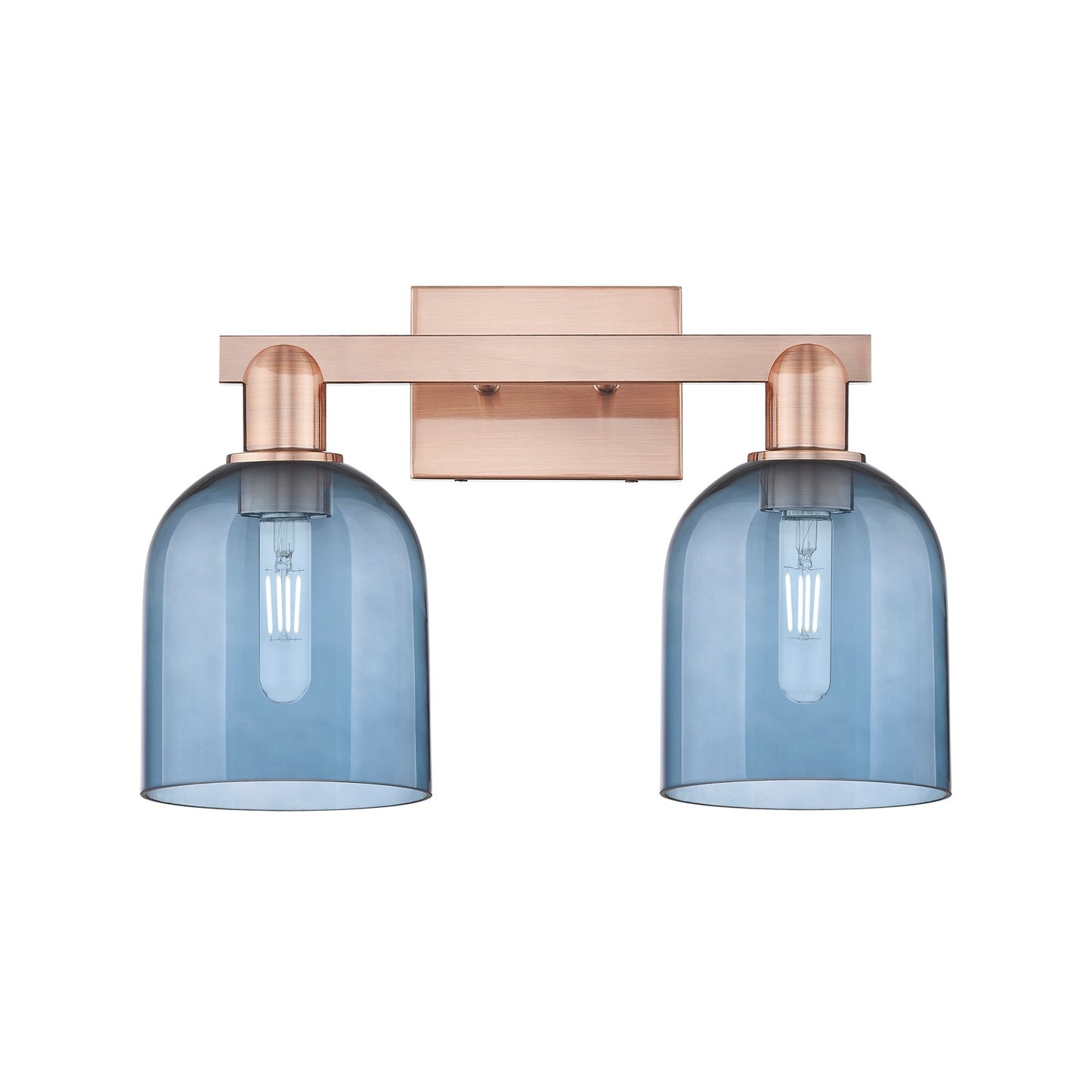 Innovations Bella 17in 2-Light Bath Vanity Light | Industrial Antique Copper and Blue Glass | Bathroom Vanity | 16.5 x 11.25 x | Model 716-2W-AC-G558-6BL
