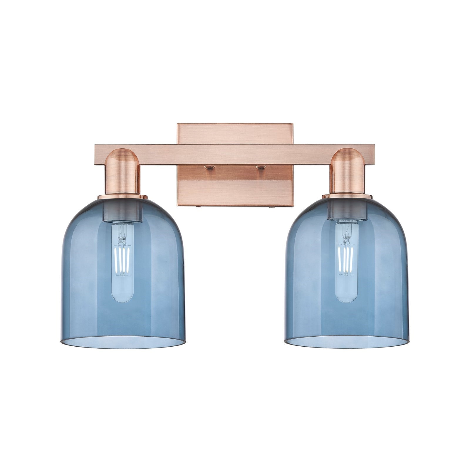 Innovations Bella 17in 2-Light Bath Vanity Light | Industrial Antique Copper and Blue Glass | Bathroom Vanity | 16.5 x 11.25 x | Model 716-2W-AC-G558-6BL