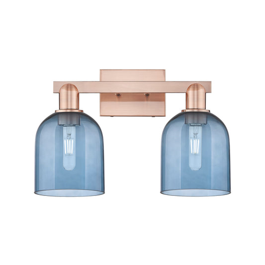 Innovations Bella 17in 2-Light Bath Vanity Light | Industrial Antique Copper and Blue Glass | Bathroom Vanity | 16.5 x 11.25 x | Model 716-2W-AC-G558-6BL