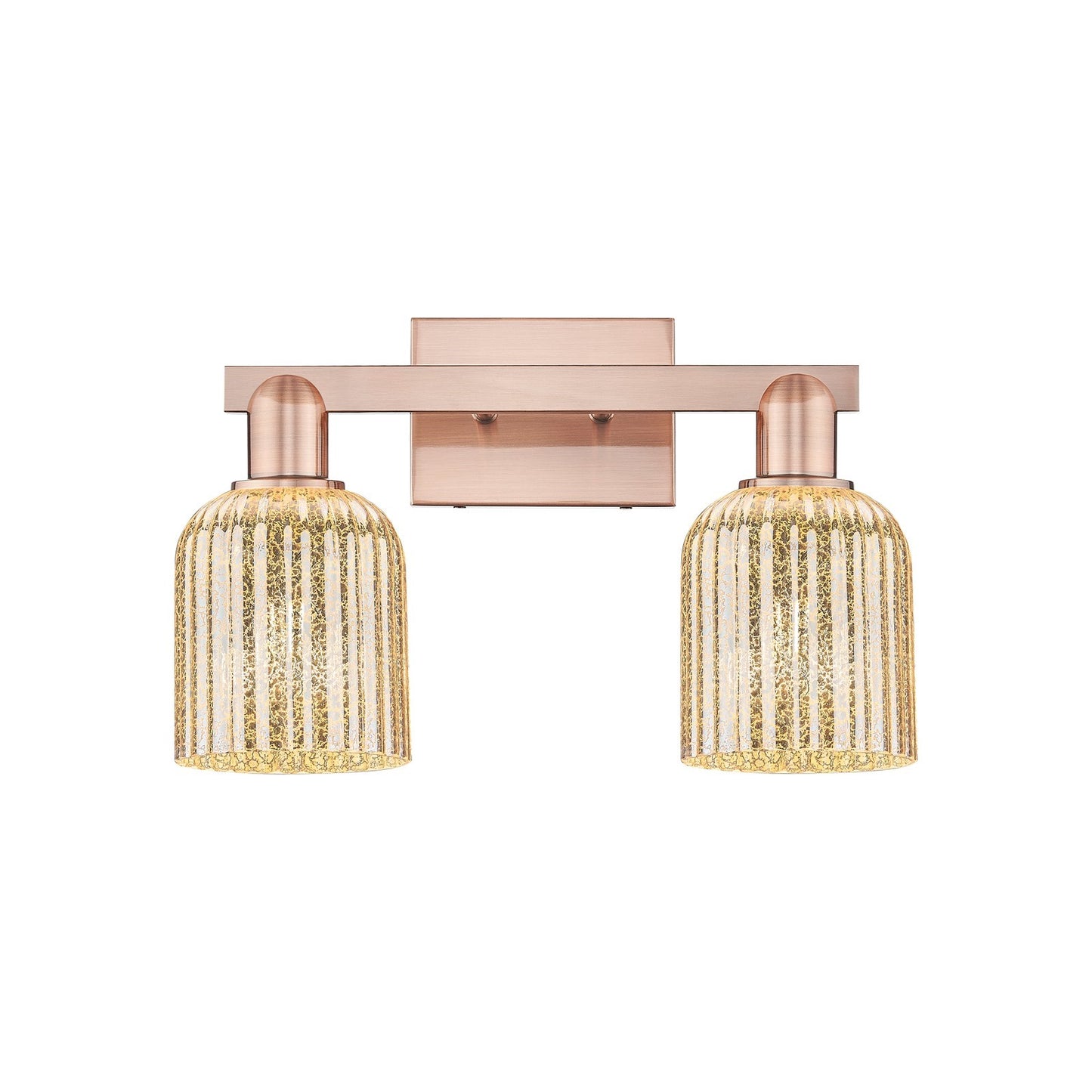 Innovations Bridal Veil 16in 2-Light Bath Vanity | Industrial Antique Copper Steel and Mercury Ribbed Glass | Bathroom Vanity | Model 716-2W-AC-G559-5ME