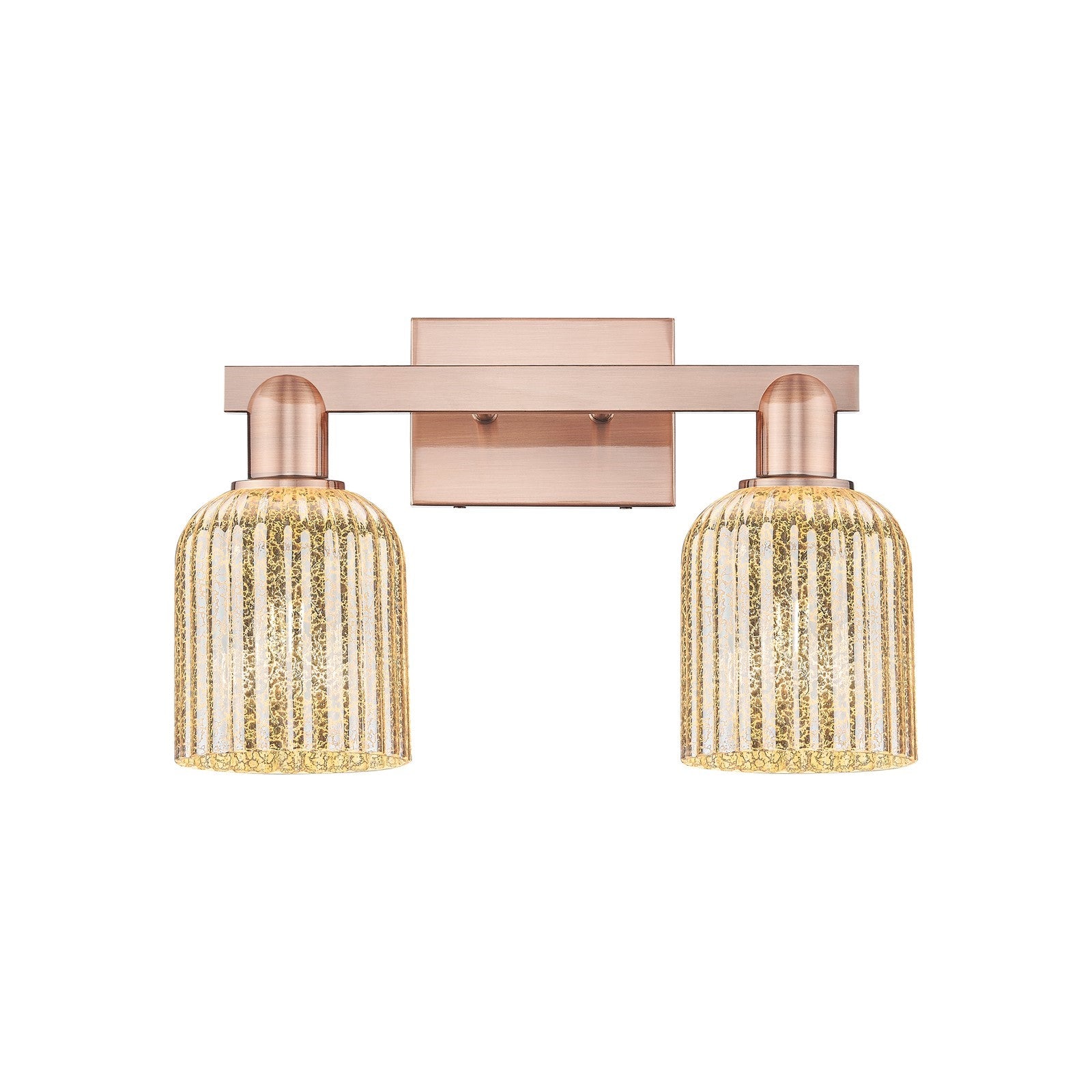 Innovations Bridal Veil 16in 2-Light Bath Vanity | Industrial Antique Copper Steel and Mercury Ribbed Glass | Bathroom Vanity | Model 716-2W-AC-G559-5ME