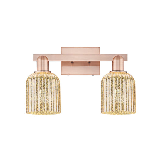 Innovations Bridal Veil 16in 2-Light Bath Vanity | Industrial Antique Copper Steel and Mercury Ribbed Glass | Bathroom Vanity | Model 716-2W-AC-G559-5ME