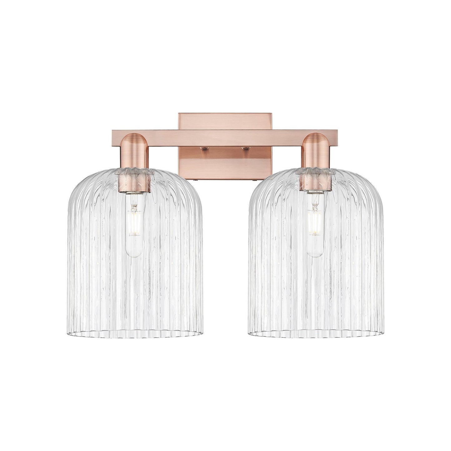 Innovations Bridal Veil 19in 2-Light Bath Vanity Light | Industrial Antique Copper Steel and Clear Ribbed Glass | Bathroom | Model 716-2W-AC-G559-8CL