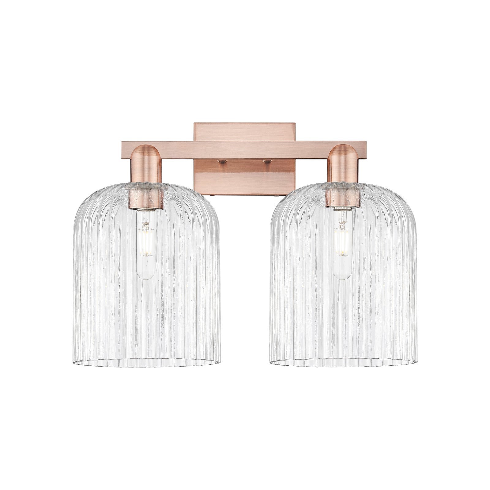 Innovations Bridal Veil 19in 2-Light Bath Vanity Light | Industrial Antique Copper Steel and Clear Ribbed Glass | Bathroom | Model 716-2W-AC-G559-8CL