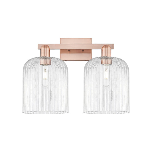 Innovations Bridal Veil 19in 2-Light Bath Vanity Light | Industrial Antique Copper Steel and Clear Ribbed Glass | Bathroom | Model 716-2W-AC-G559-8CL