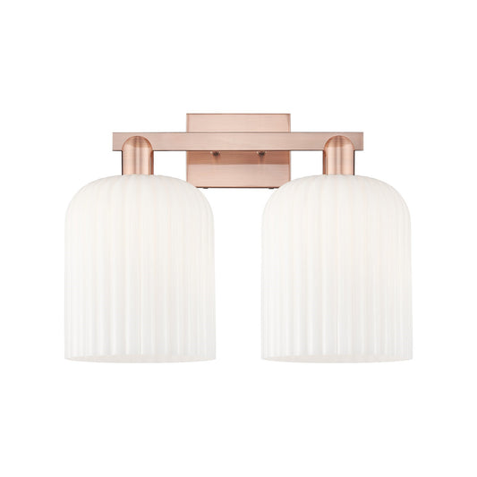 Innovations Bridal Veil 19in 2-Light Bath Vanity Light | Industrial Antique Copper and Gloss White Ribbed Glass | Bathroom | Model 716-2W-AC-G559-8GWH