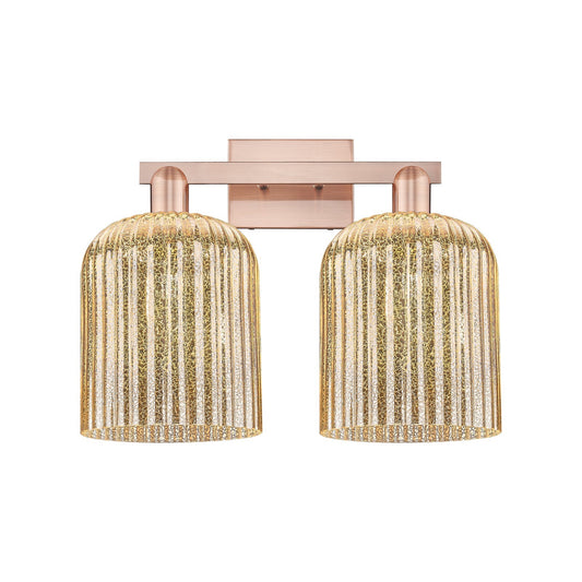 Innovations Bridal Veil 19in 2-Light Bath Vanity Light | Industrial Antique Copper Steel and Mercury Ribbed Glass | Bathroom | Model 716-2W-AC-G559-8ME