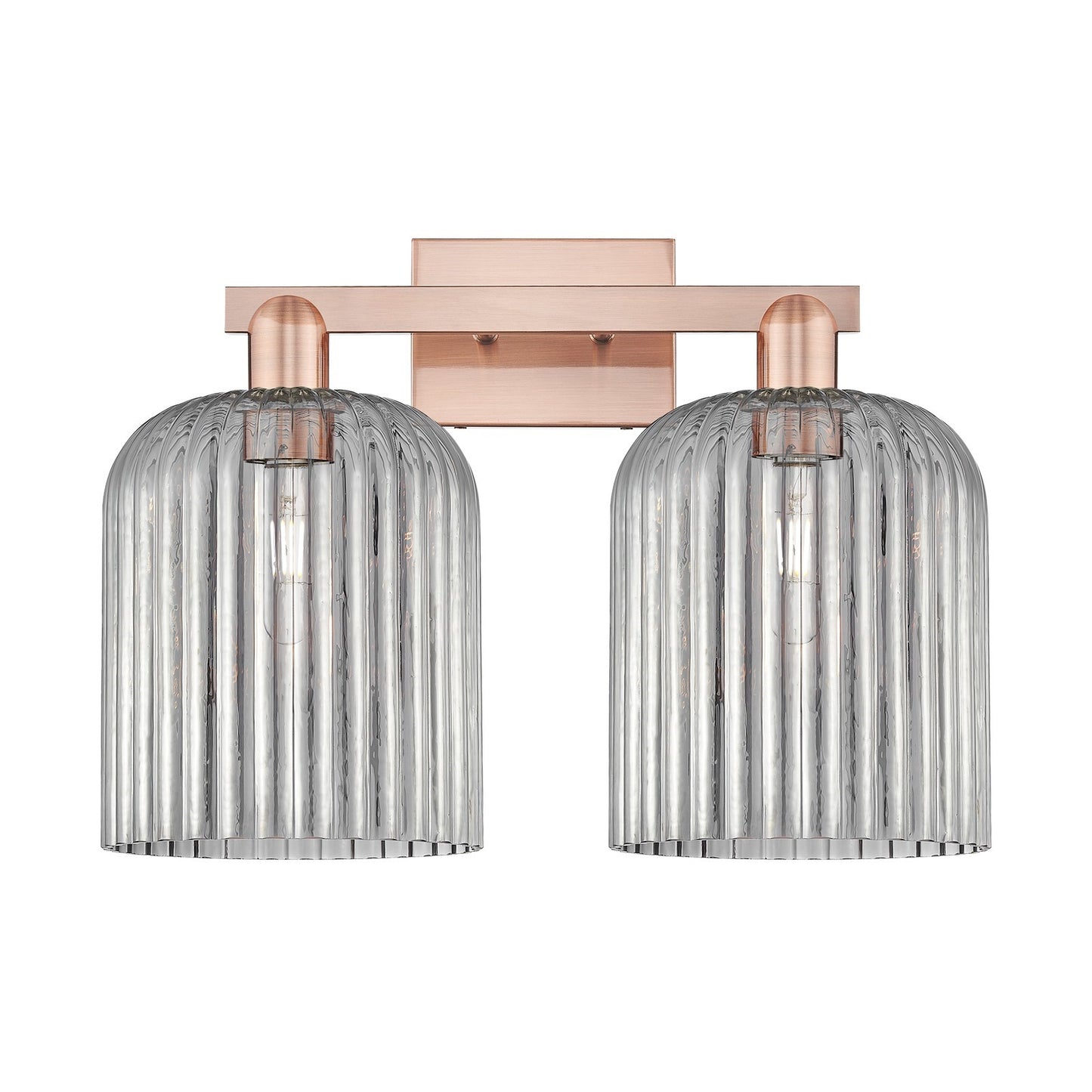 Innovations Bridal Veil 19in 2-Light Bath Vanity Light | Industrial Antique Copper Steel and Light Smoke Ribbed Glass | Model 716-2W-AC-G559-8SM