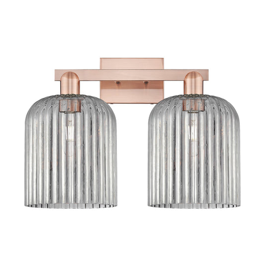 Innovations Bridal Veil 19in 2-Light Bath Vanity Light | Industrial Antique Copper Steel and Light Smoke Ribbed Glass | Model 716-2W-AC-G559-8SM