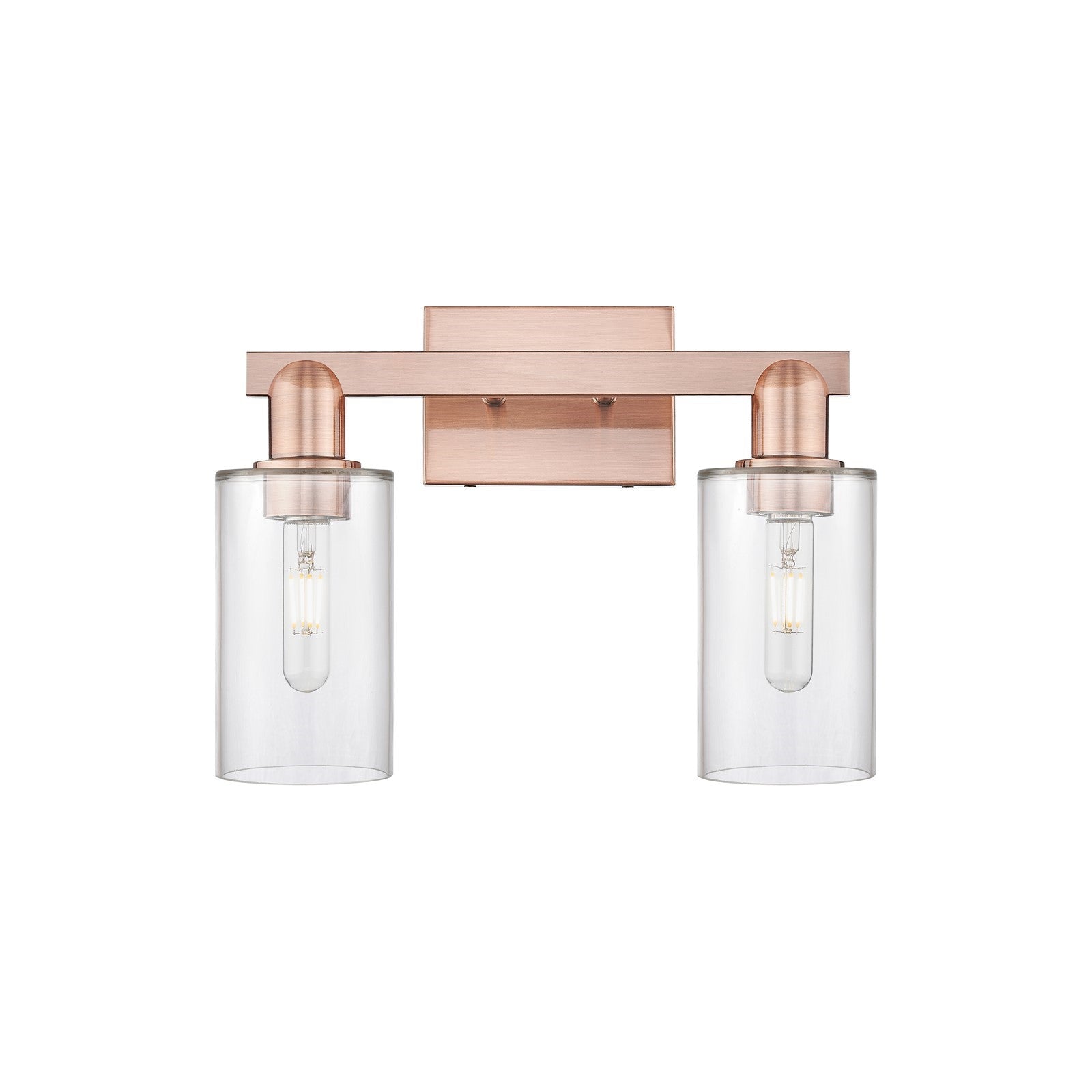 Innovations Clymer 15in 2-Light Bath Vanity Light | Industrial Antique Copper Steel and Clear Glass | Bathroom Vanity | 14.88 x | Model 716-2W-AC-G802