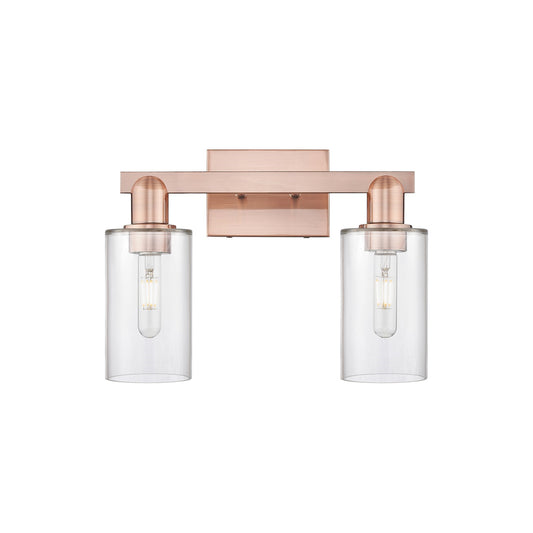 Innovations Clymer 15in 2-Light Bath Vanity Light | Industrial Antique Copper Steel and Clear Glass | Bathroom Vanity | 14.88 x | Model 716-2W-AC-G802