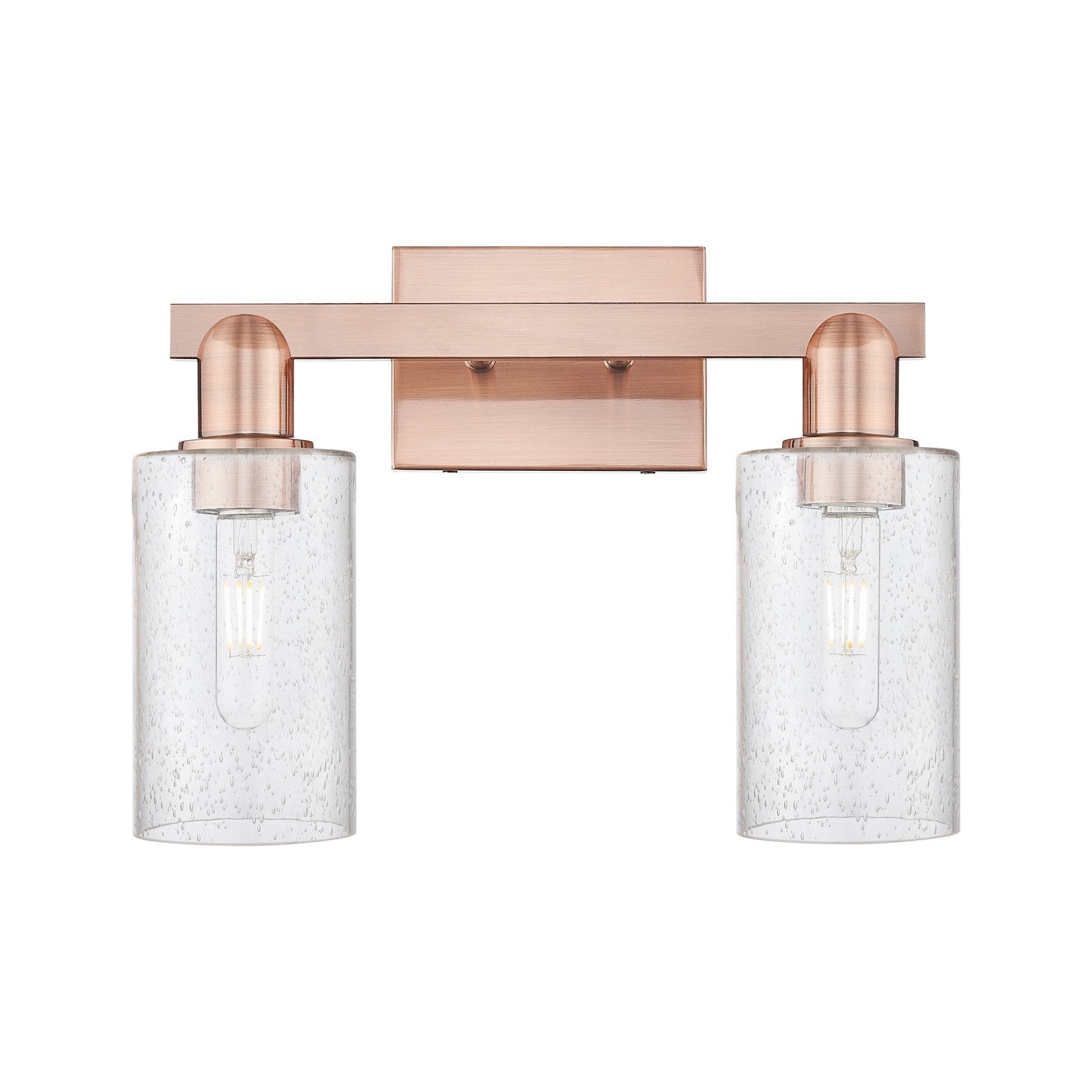 Innovations Clymer 15in 2-Light Bath Vanity Light | Industrial Antique Copper Steel and Seedy Glass | Bathroom Vanity | 14.88 x | Model 716-2W-AC-G804