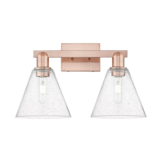 Innovations Berkshire Glass 19in 2-Light Bath Vanity | Industrial Antique Copper Steel and Seedy Glass | Bathroom Vanity Light | Model 716-2W-AC-GBC-84