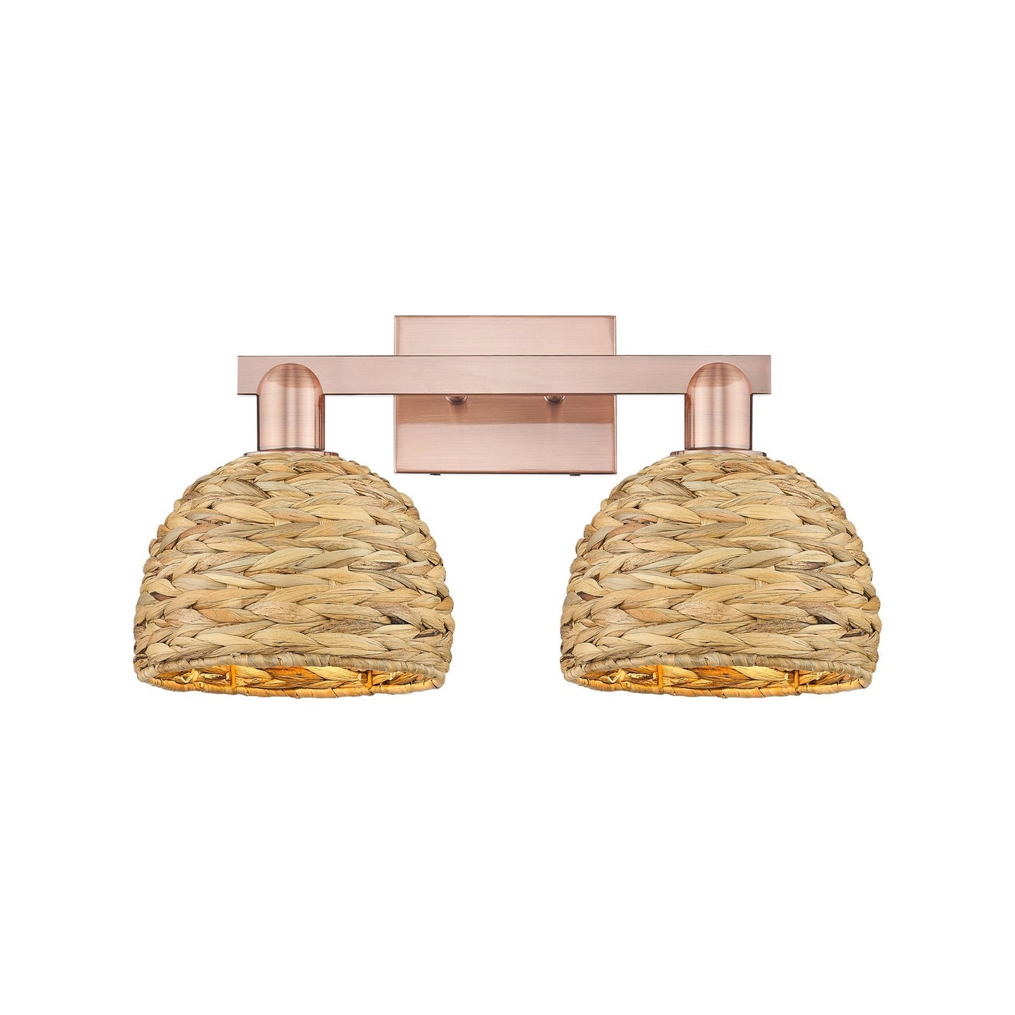 Innovations Woven Rattan 19in 2-Light Bath Vanity Light | Industrial Antique Copper and Natural Fiber Shade | Bathroom Vanity | Model 716-2W-AC-RBD-8-NAT