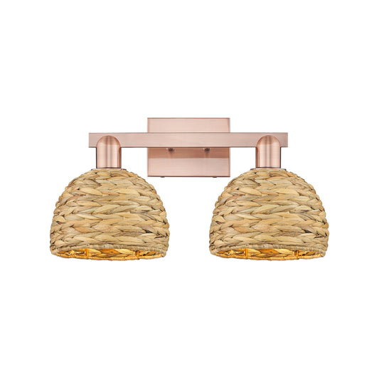 Innovations Woven Rattan 19in 2-Light Bath Vanity Light | Industrial Antique Copper and Natural Fiber Shade | Bathroom Vanity | Model 716-2W-AC-RBD-8-NAT