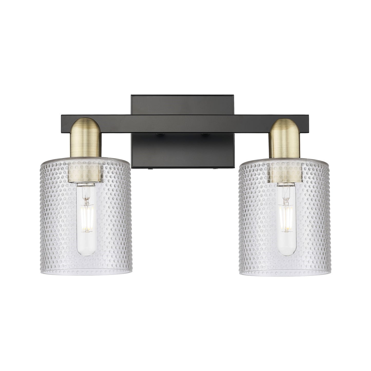Innovations Cobbleskill 16in 2-Light Bath Vanity Light | Industrial Black Antique Brass Steel and Clear Glass | Bathroom Vanity | Model 716-2W-BAB-G112