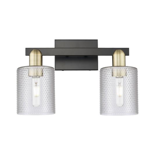 Innovations Cobbleskill 16in 2-Light Bath Vanity Light | Industrial Black Antique Brass Steel and Clear Glass | Bathroom Vanity | Model 716-2W-BAB-G112