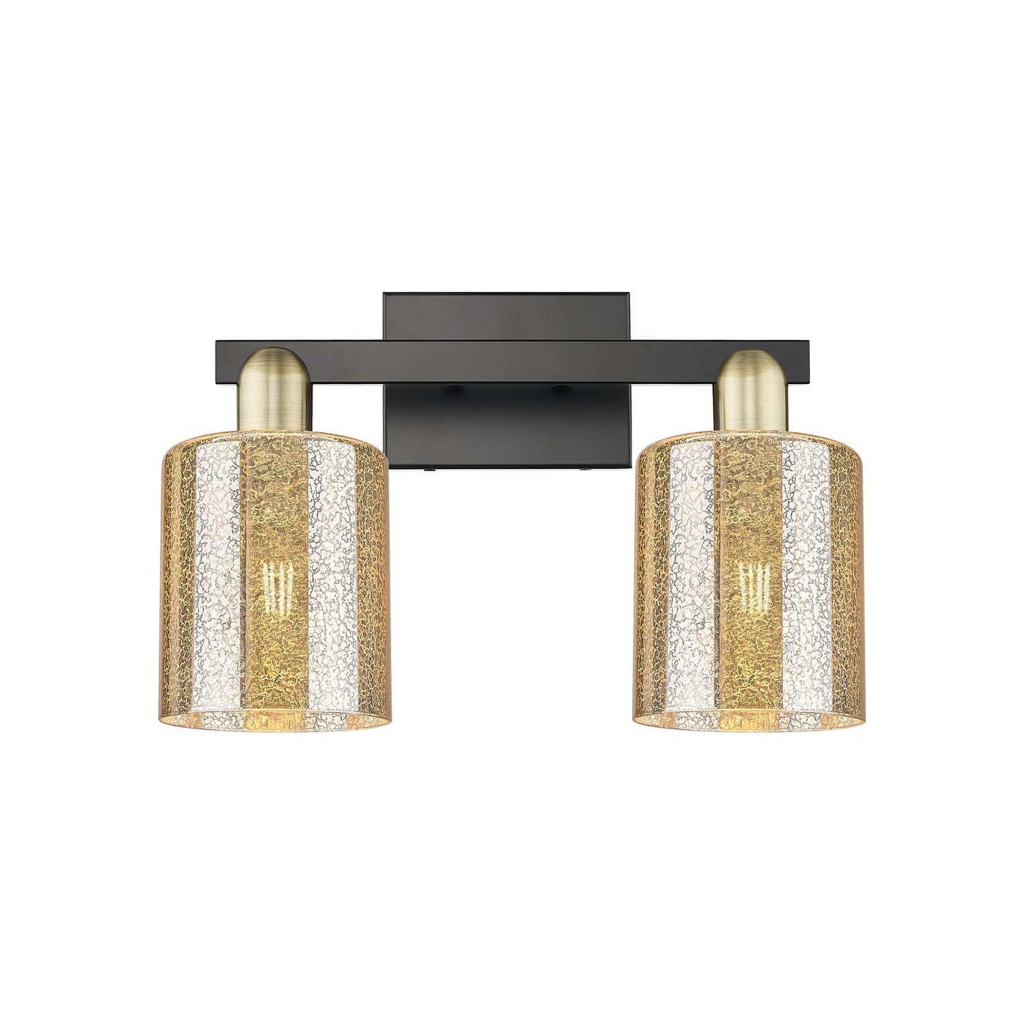 Innovations Cobbleskill 16in 2-Light Bath Vanity Light | Industrial Black Antique Brass and Mercury Glass | Bathroom Vanity | 16 x | Model 716-2W-BAB-G116