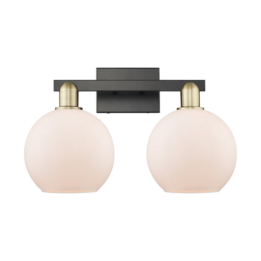 Innovations Athens 19in 2-Light Bath Vanity | Industrial Black Antique Brass and Matte White Glass | Bathroom Vanity Light | 19 | Model 716-2W-BAB-G121-8